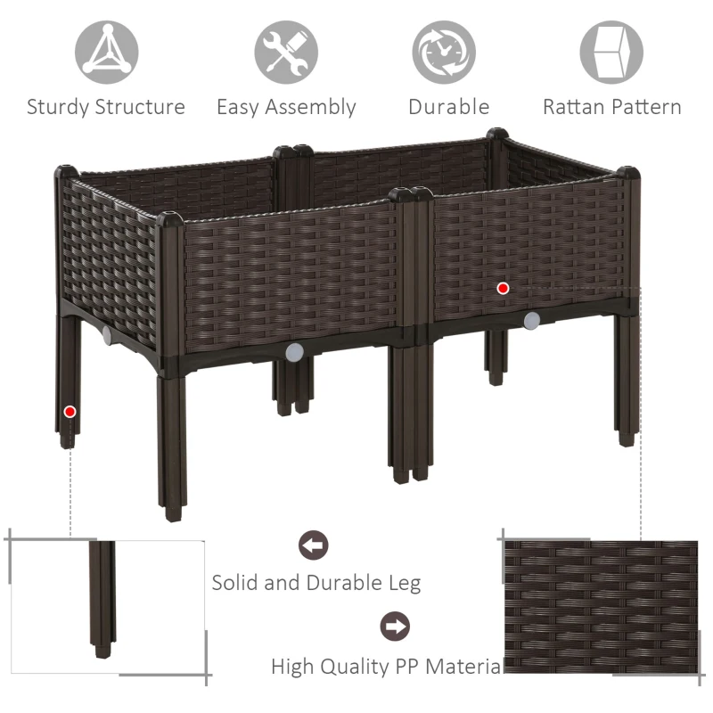 Outsunny 2-piece Raised Garden Bed PP Raised Flower Bed Plant Stand Stackable Vegetable Herb Grow Box