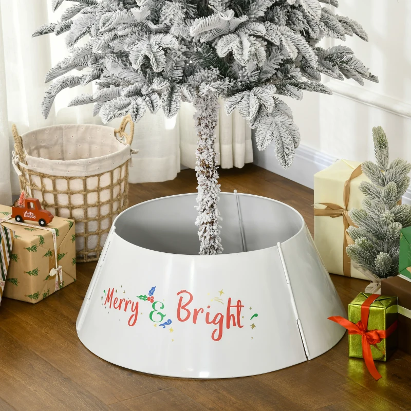HOMCOM Christmas Tree Collar, Steel Tree Ring Skirt, Home Xmas Decoration for Christmas Tree, 26" x 26" x 11", Cream White