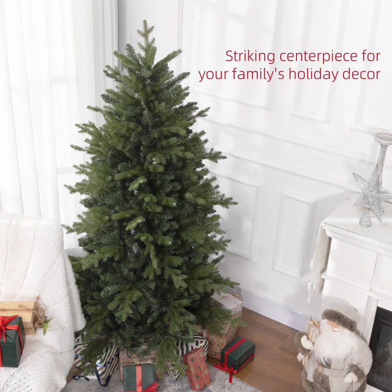 HOMCOM 6 Ft Artificial Christmas Tree with Foldable Metal Stand, Easy Assembly, Hinged Xmas Tree for Home Office Holiday