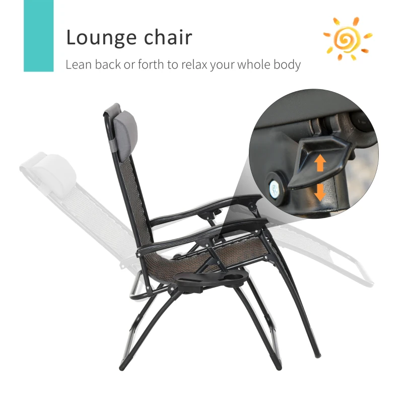 Outsunny Wicker Folding Lounge Chair with Adjustable Backrest, Rattan Recliner Chair with Headrest & Side Table Tray, Grey