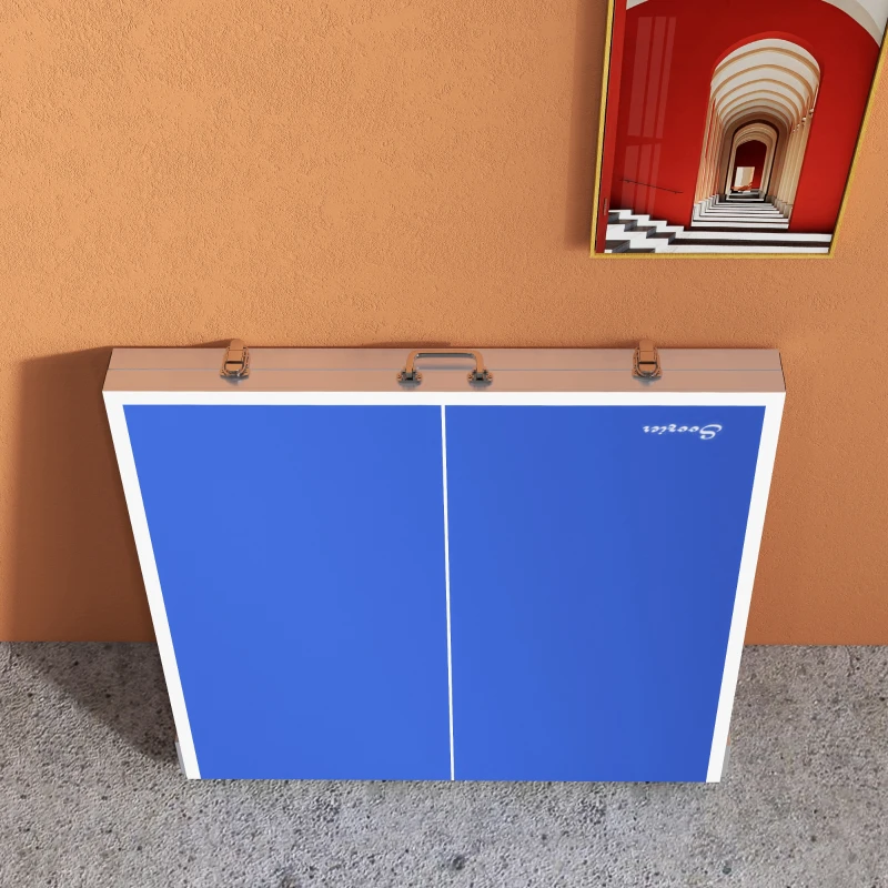 Soozier Portable Ping Pong Table Set, Foldable Table Tennis Table with Net, 2 Paddles, 3 Balls for Outdoor Indoor, Blue