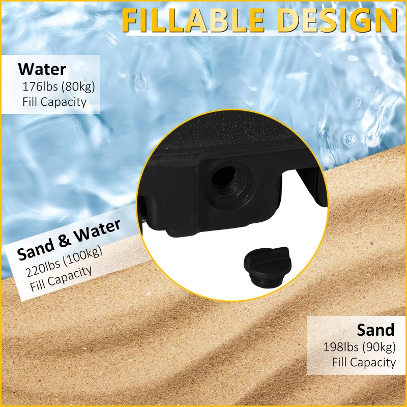 Outsunny 220 lb Heavy Duty Cantilever Umbrella Base, Sand and Water Filled Cantilever Parasol Stand with Cross Base, Black