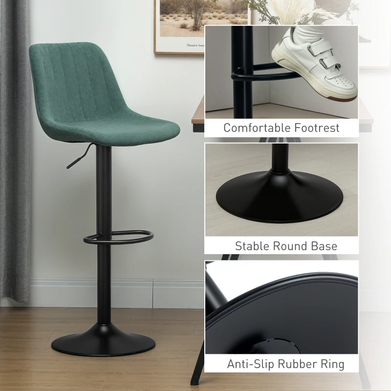 HOMCOM Adjustable Barstools Set of 2, Swivel Bar Stools with Back and Footrest for Kitchen Island Counter, Green