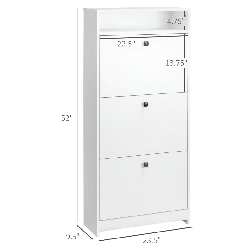 HOMCOM Slim Shoe Storage, Trendy Shoe Rack with 3 Large Fold-Out Drawers & a Spacious Top Surface, White