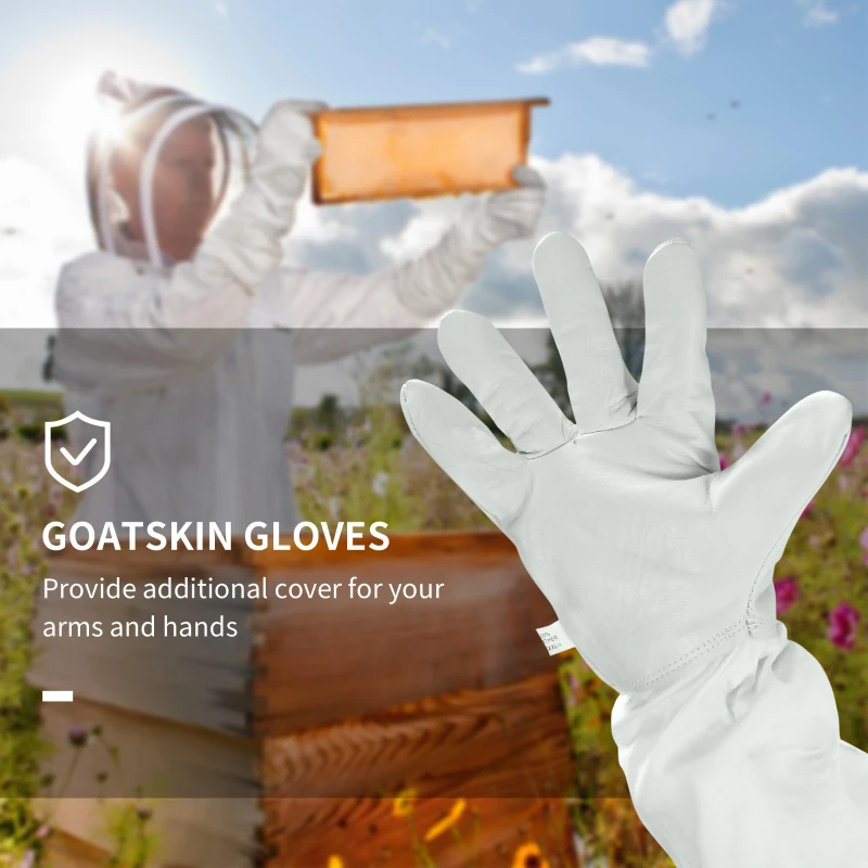 Outsunny Bee Suit for Men & Women, Beekeeping Jacket with Gloves & Ventilated Veil Hood, Multi-Size Protective Outfit, XXXL, Cream White