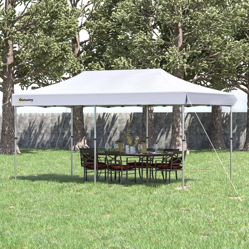 Outsunny 10'x20' Aluminum Pop Up Canopy Tent, Upgraded Thicker Tube Instant Party Tent with Wheeled Bag, 2-Level Adjustable, XL Large Ground Stakes for Events Patio Backyard