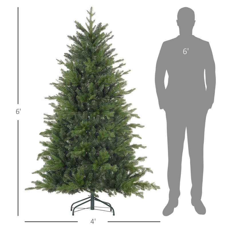 HOMCOM 6 Ft Artificial Christmas Tree with Foldable Metal Stand, Easy Assembly, Hinged Xmas Tree for Home Office Holiday