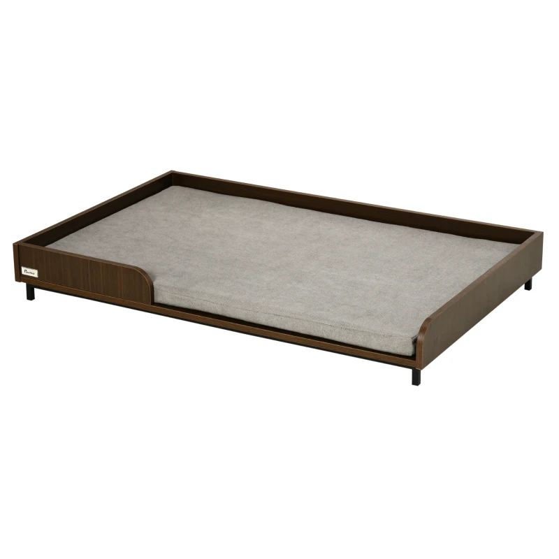 PawHut Elevated Dog Bed Frame, Furniture Style Pet Sofa, Modern Portable Cat Lounge, with Soft Cushion, Washable Cover, Steel Legs, for Large Dog, Brown