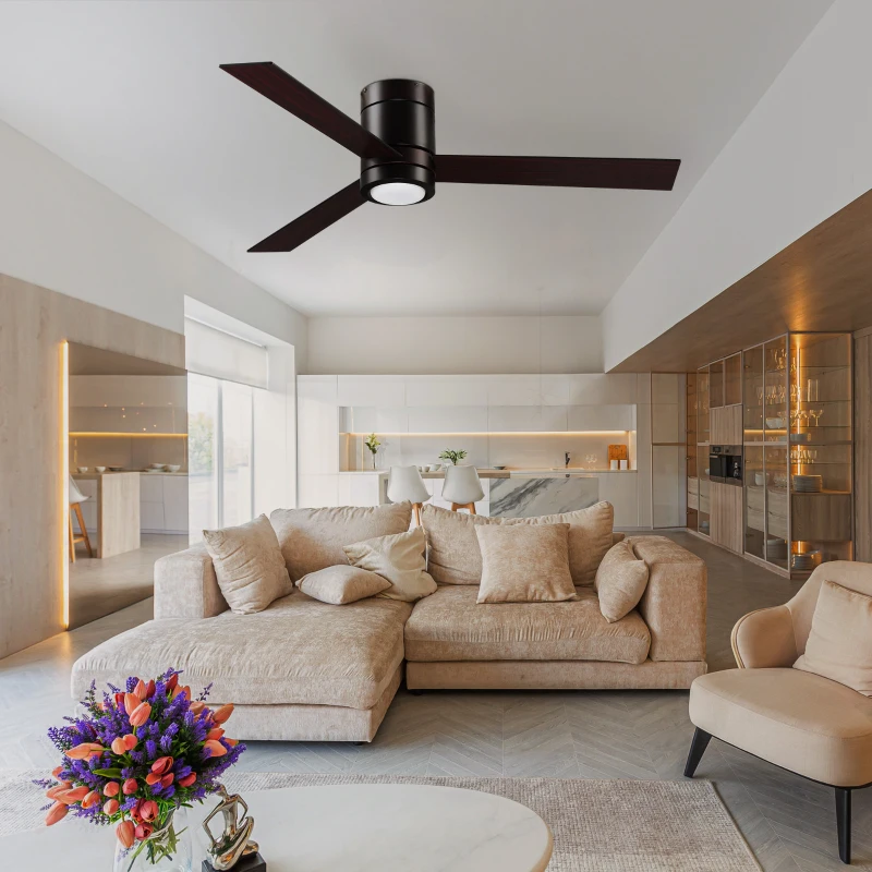 HOMCOM Mount Ceiling Fan with Light, Modern Indoor LED Lighting Fan with Remote Controller, for Bedroom, Living Room, Brown