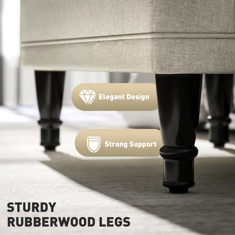 HOMCOM Storage Ottoman, Linen Fabric End of Bed Bench with Button Tufted Storage Bench for Bedroom, Beige