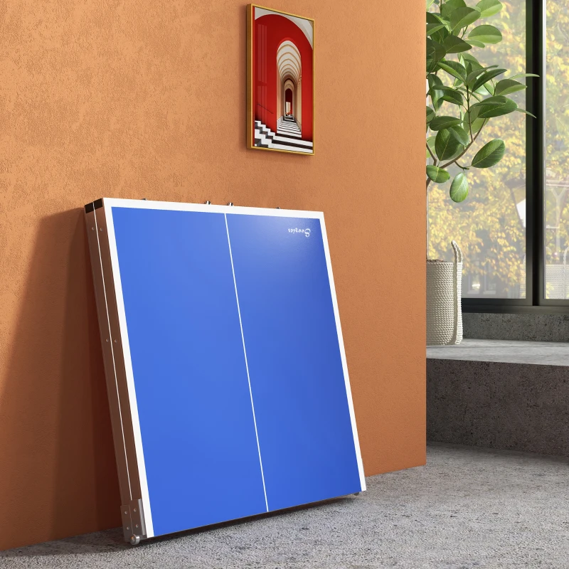 Soozier Portable Ping Pong Table Set, Foldable Table Tennis Table with Net, 2 Paddles, 3 Balls for Outdoor Indoor, Blue