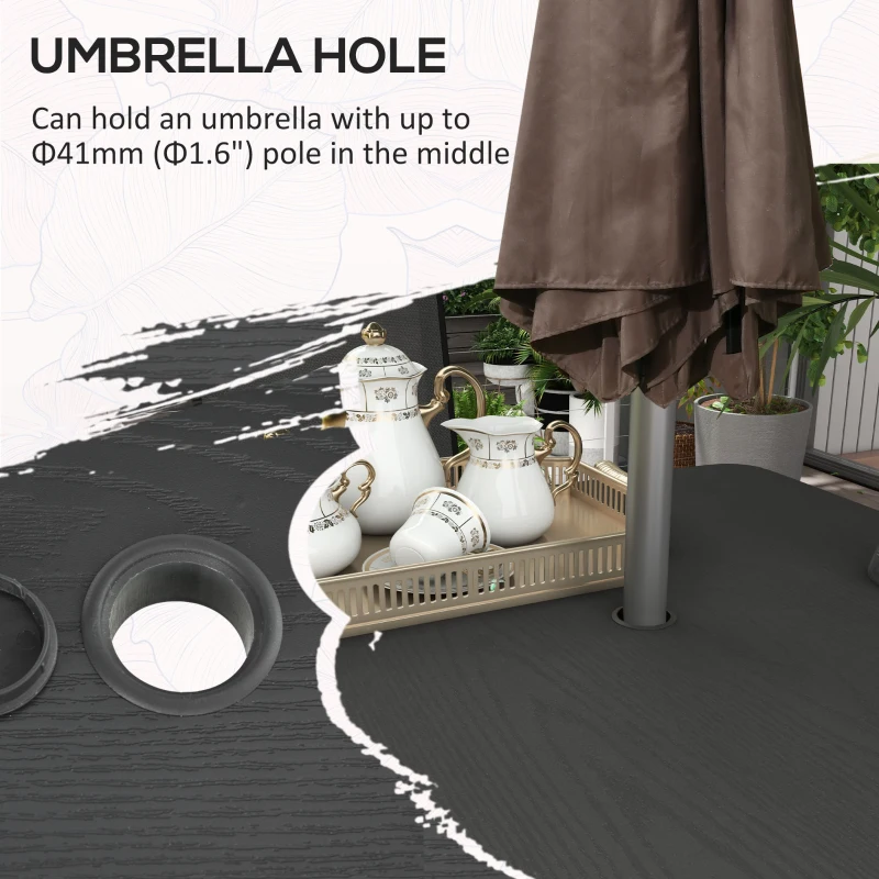 Outsunny 5 Pieces Outdoor Dining Set with Umbrella Hole, Patio Table and Chairs with Steel Top, Breathable Mesh Seat Back