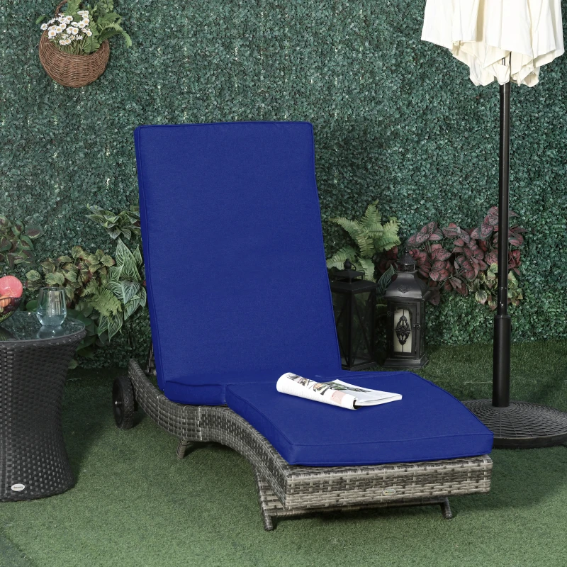 Outsunny Outdoor Adjustable Wicker Chaise Lounge Chair with Cushion & Wheels for Patio, Deck, Poolside, Dark Blue