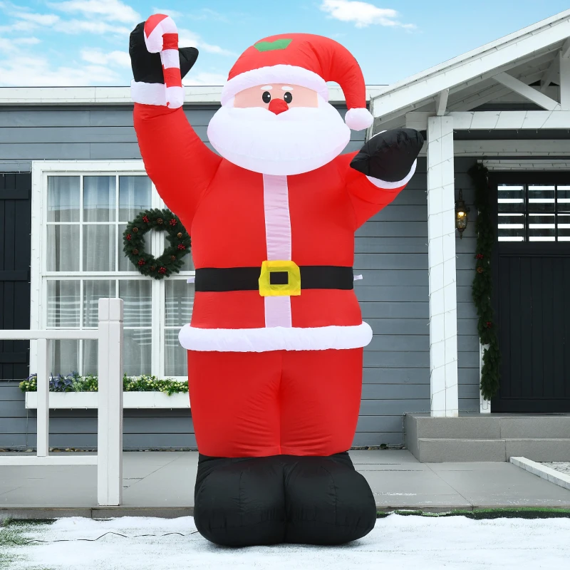 HOMCOM 8ft Inflatable Christmas Santa Claus with Candy Cane, Blow-Up Outdoor LED Yard Display for Lawn Garden Party