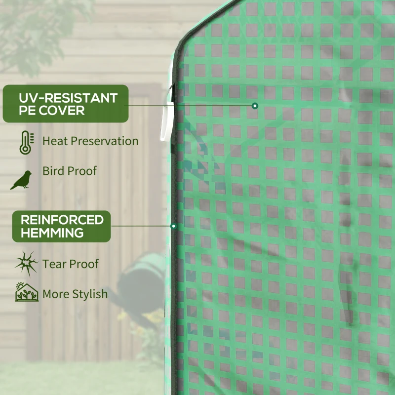 Outsunny 4.6' x 4.7' x 6.2' Walk-in Greenhouse with 3 Tier 8 Shelves, Outdoor Green House with Reinforced PE Cover, Garden Plant Grow Hot House Roll-up Door and Mesh Windows, Green