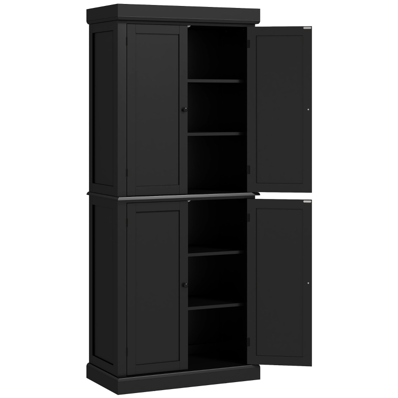 HOMCOM Traditional Farmhouse Kitchen Pantry Cupboard with Two Storage Cabinets, and 4 Adjustable Shelves, Black