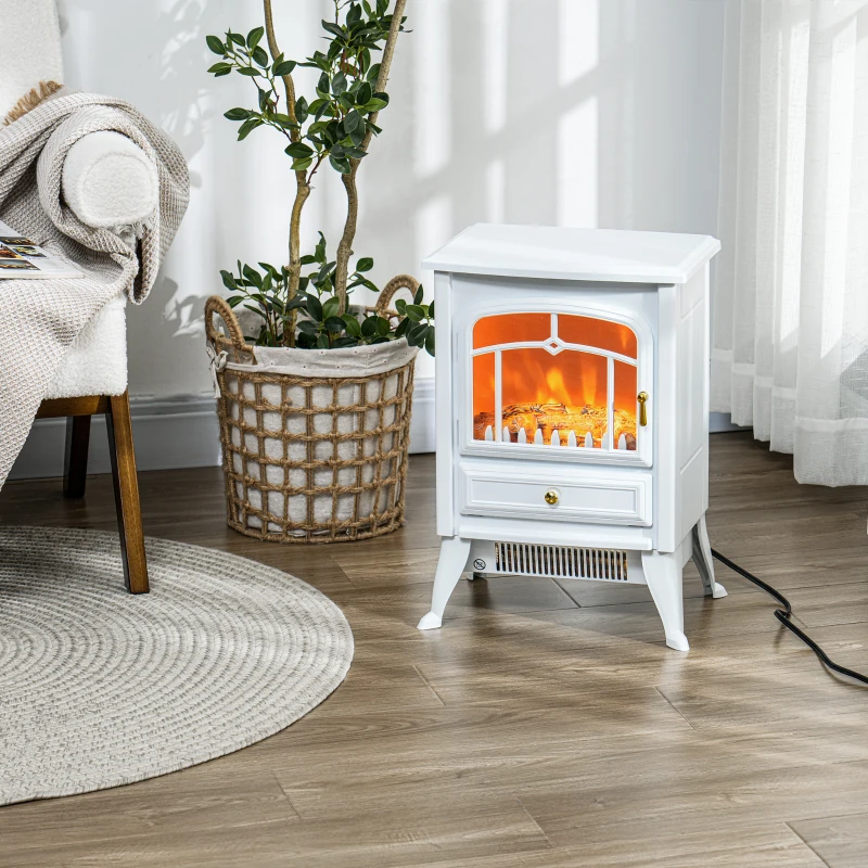 HOMCOM Fireplace Stove, Electric Fireplace Heater with Realistic LED Flames and Logs, 725W/1450W, White