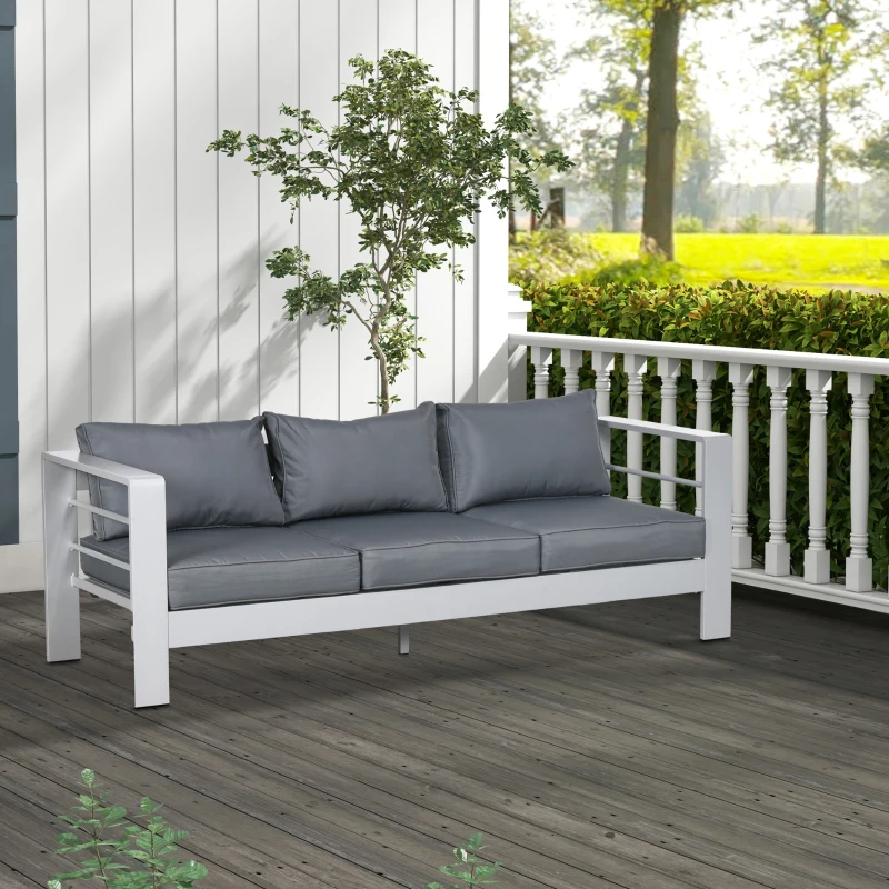 Outsunny Patio Furniture with Cushions, Aluminum Outdoor Sofa with Wide Armrests, Gray