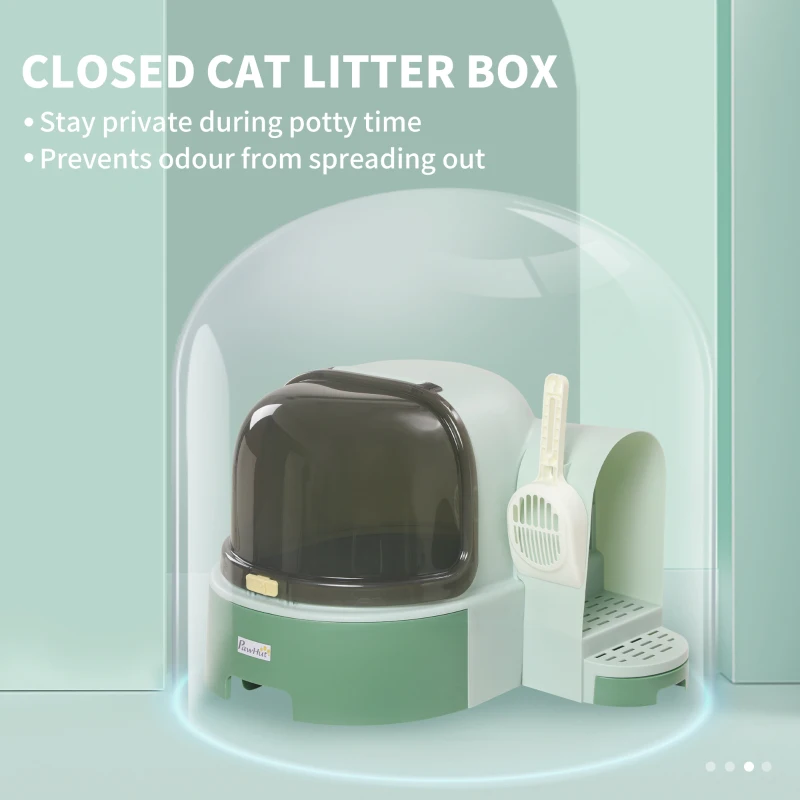 PawHut Cat Litter Box Easy to Clean Open with Scoop, Green