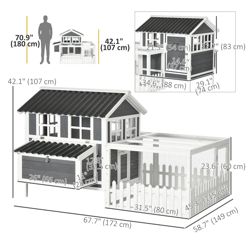 PawHut Wooden Chicken Coop with Run for 1-2 Chicken, Bunnies, Ducks