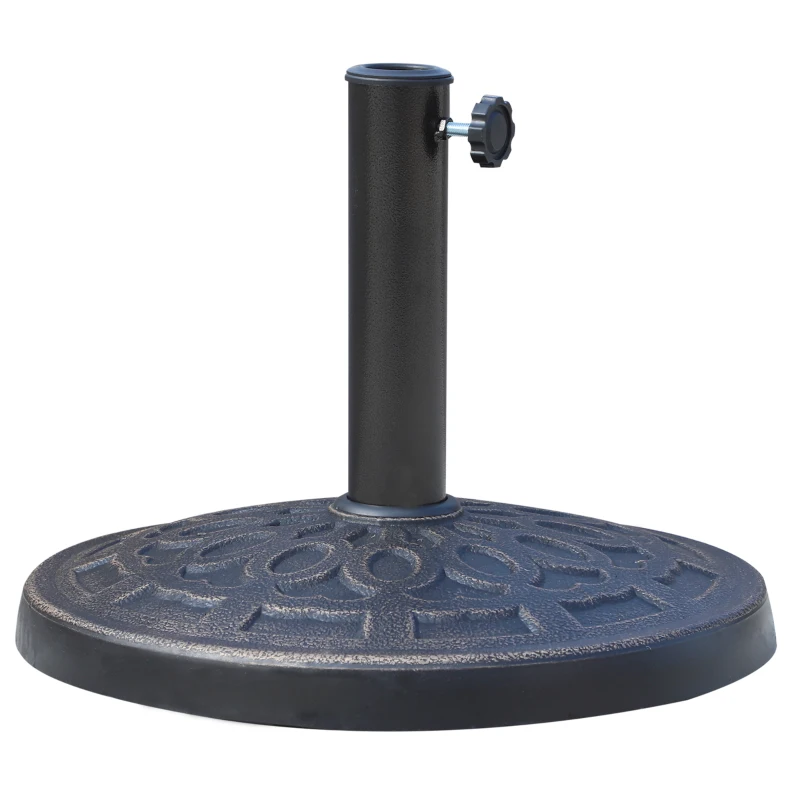 Outsunny 26 lbs Resin Round Umbrella Base Stand Market Parasol Holder with Beautiful Decorative Pattern, for Φ1.5", Φ1.89" Pole, for Lawn, Deck, Backyard, Garden, Bronze