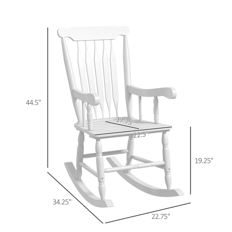 Outsunny Porch Rocker Chair, 350 lbs. Wooden Outdoor Rocking Chair with High Back for Garden, Patio, Balcony, White