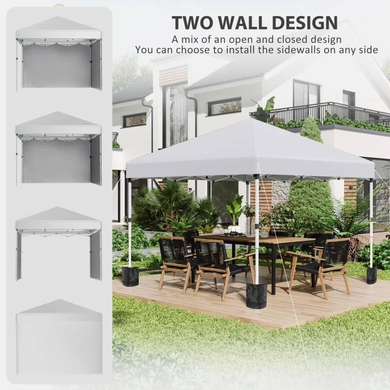 Outsunny 10' x 10' Pop Up Canopy with Sidewalls, Roller Bag, Height Adjustable Instant Tent for Outdoor, Garden, Patio, White