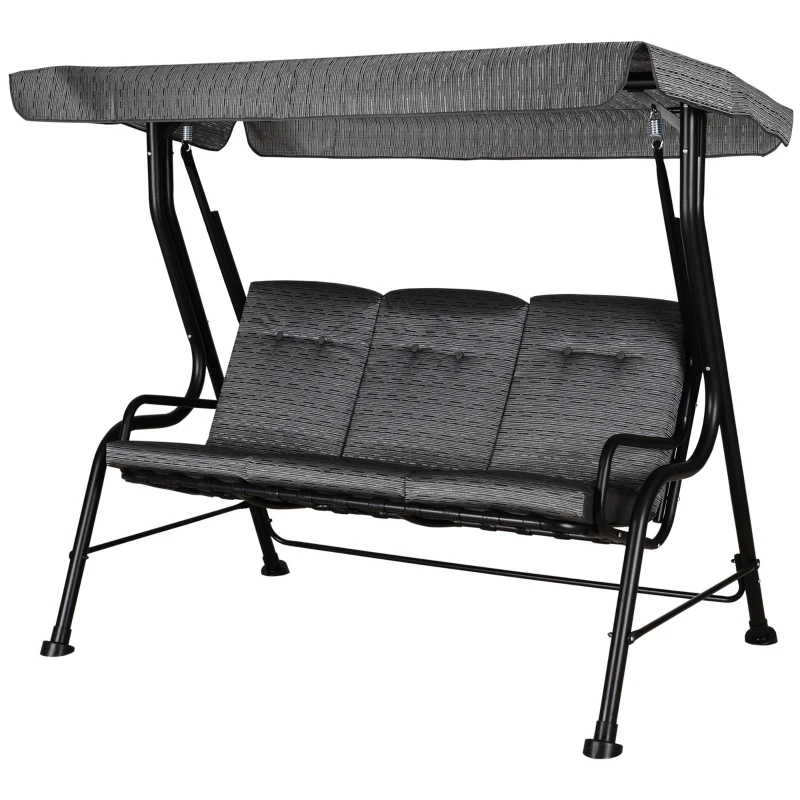 Outsunny 3-Person Porch Swing Chair, Patio Swing Bench with Adjustable Canopy, Removable Thicken Cushion and Weather Resistant Steel Frame for Outdoor, Garden, Poolside, Grey