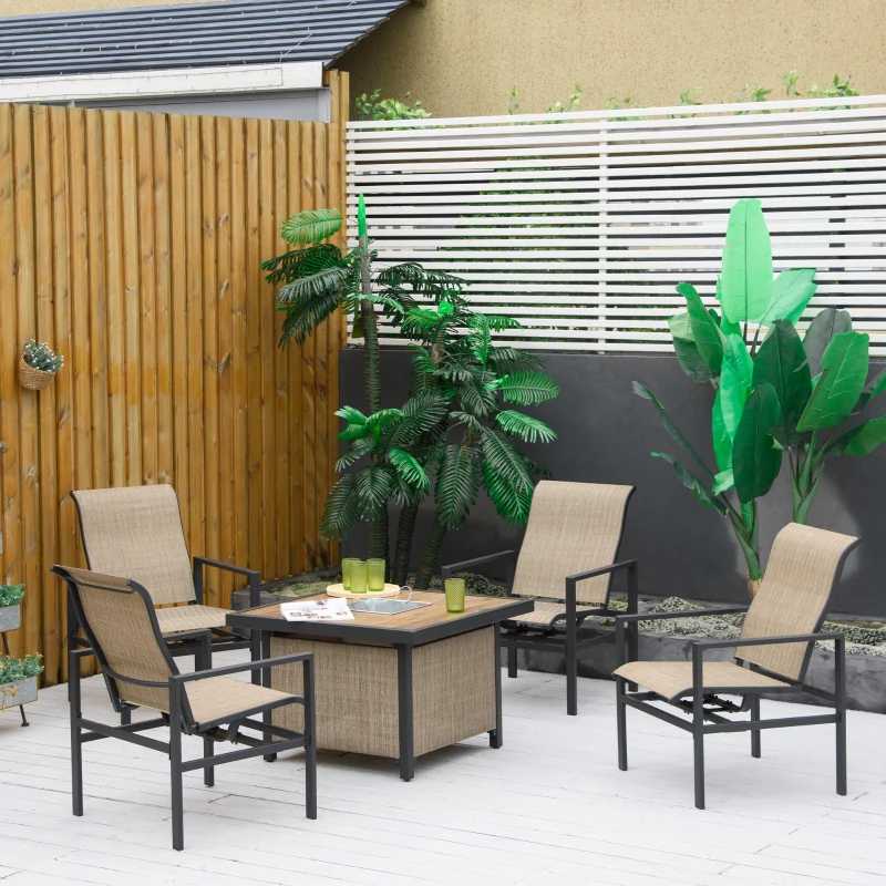 Outsunny 5 Piece Garden Patio Dining Set, Dinner Table with Built-in Ice Bucket Insert, 4 Rocking Chairs, Beige