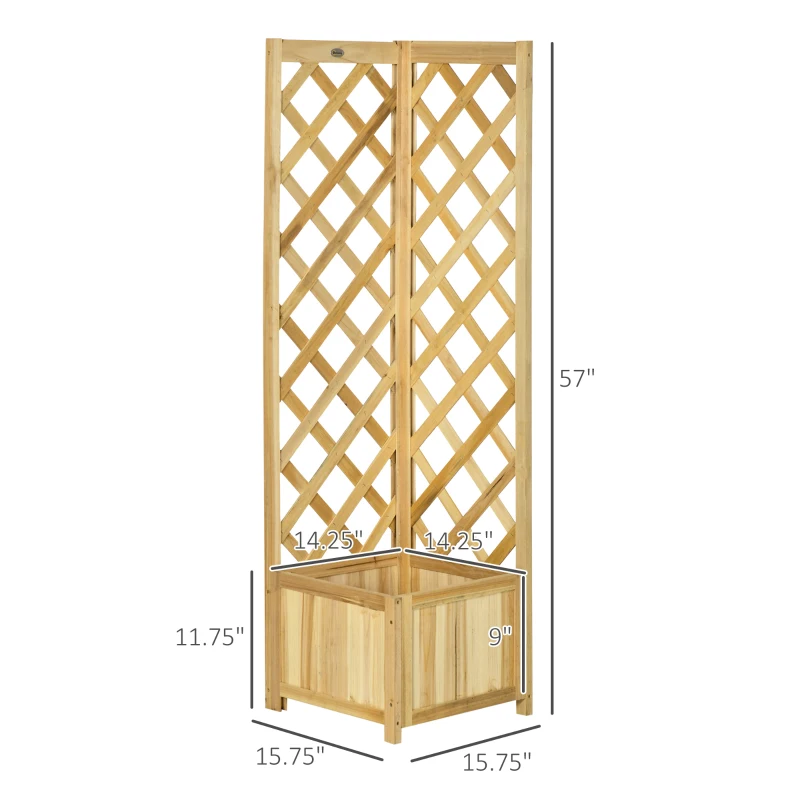 Outsunny Wooden Raised Garden Bed, Planter with Trellis for Vine Climbing and Vegetables, Herbs and Flowers Growing, Natural