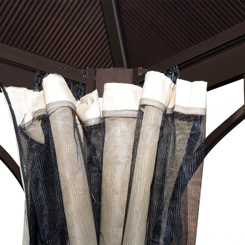 Outsunny 10' x 10' Hardtop Gazebo Canopy with Polycarbonate Roof, Aluminum Frame, Permanent Pavilion Outdoor Gazebo with Netting, for Patio, Garden, Backyard, Deck, Lawn, Black, Beige