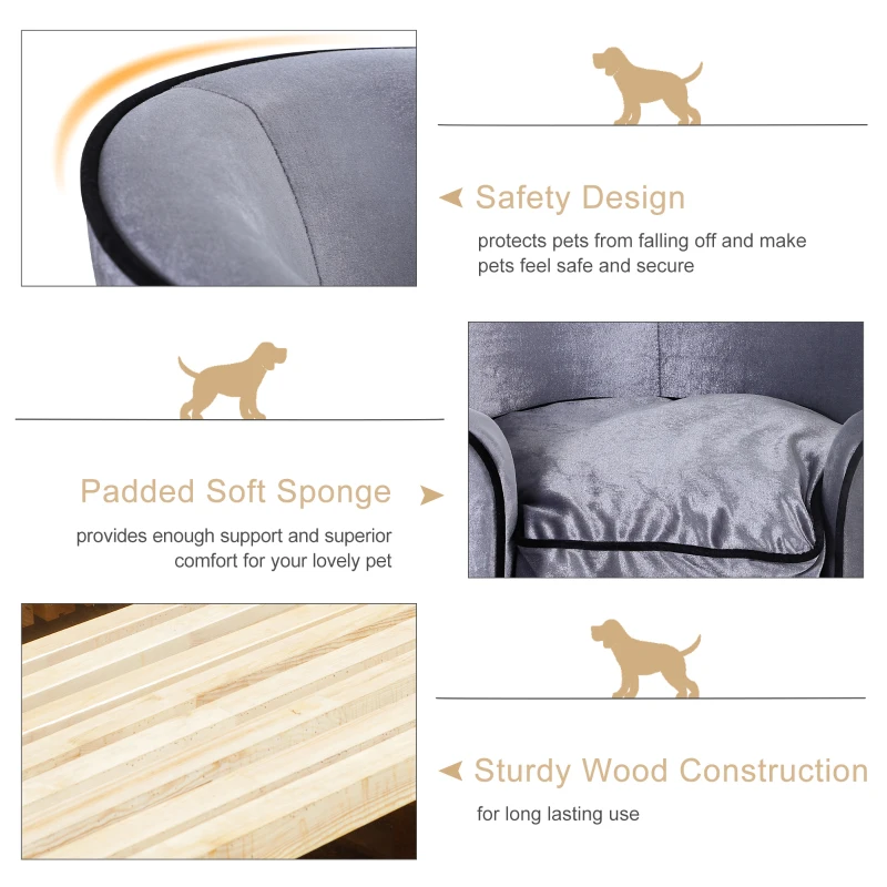 PawHut Pet Sofa Bed Dog Cat Cozy Puppy House Couch Furniture with Removable Cushion, Light Grey