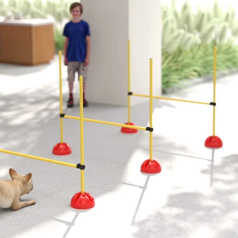 PawHut 4 Piece Dog Agility Course Backyard Set with 4 Height Adjustable Dog Agility Jumps, Carry Bag, Yellow