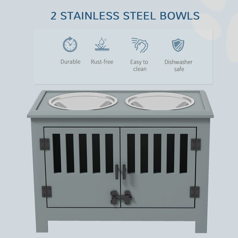 PawHut Dog Food Storage Cabinet with Bowls & Dog Feeding Station, Gray