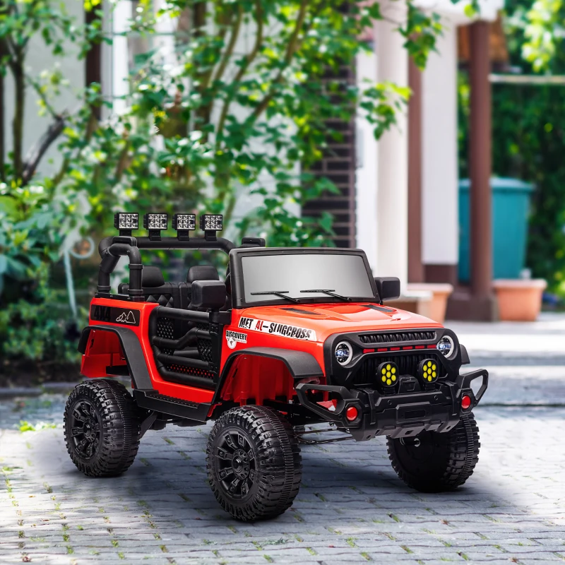 Qaba 12V Battery Powered Ride on Car, Ride on Truck w/ Remote, 4 Suspension Wheels, Music Horn Lights, Red