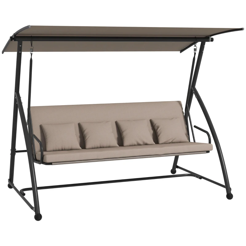 Outsunny 3 Seater Porch Swing Convertible Swing Chair Bed Cushioned Light Brown