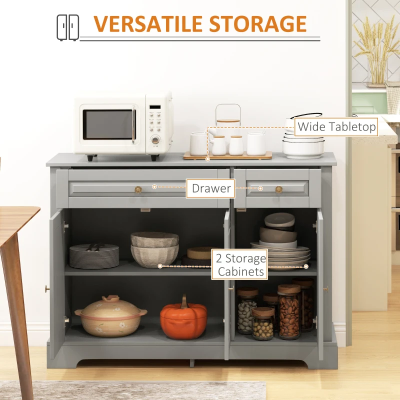 HOMCOM Modern Sideboard Cabinet, Buffet Cabinet with 2 Drawers and Adjustable Shelves, Buffets Tables for Dining Room, Grey