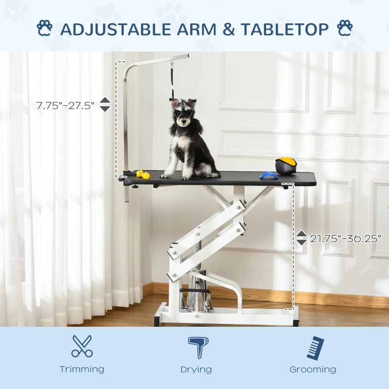 PawHut Pet Grooming Table, Height Adjustable Dog Grooming Table with Arm, Noose and Non-Slip Grooming Table, Black