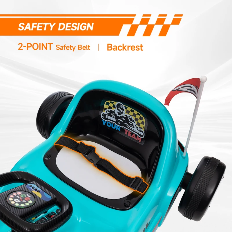 Qaba 6V Electric Go Kart for Aged 3-5 Kids with Music, Light, Horn, Blue