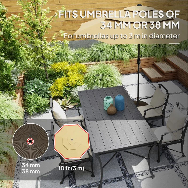 Outsunny Round Plastic Patio Umbrella Base Parasol Holder Outdoor Umbrella Stand, Filled Up to 62lbs with Stand or 51lbs with Water for Garden, Poolside, Brown