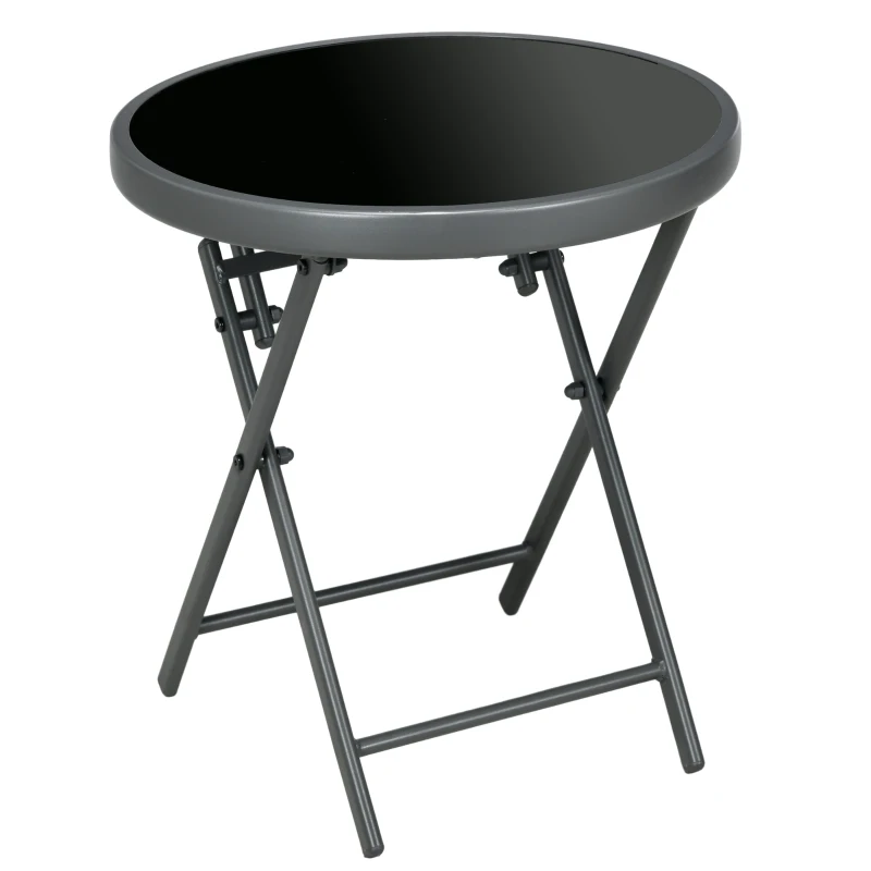 Outsunny 18" Outdoor Round Folding Table, Garden Side Table with Tempered Glass Top for Camping, Party, Weddings, Black