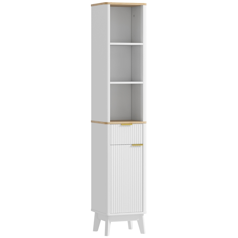HOMCOM 67" Tall Bathroom Cabinet, Narrow Bathroom Storage Cabinet with 3 Open Shelves, Drawer and 2 Adjustable Shelves, White