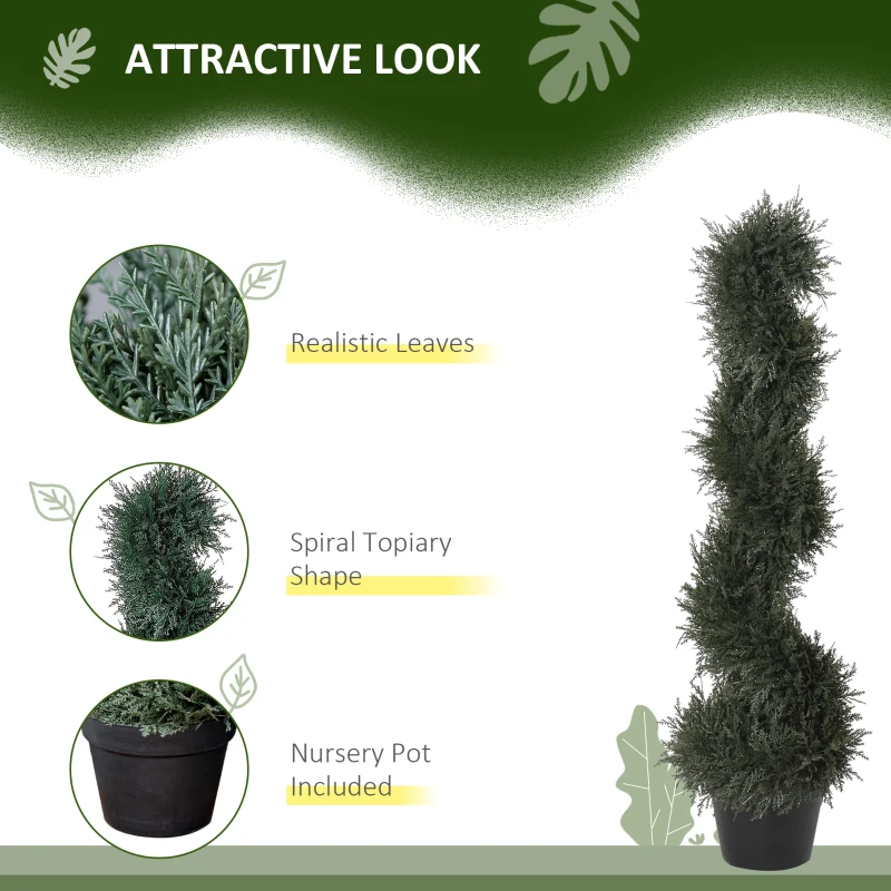 Outsunny 35.5" Topiary Trees Artificial Faux Fakes Spiral Plant Green Cedar Tree Indoor Decor with Nursery Pot