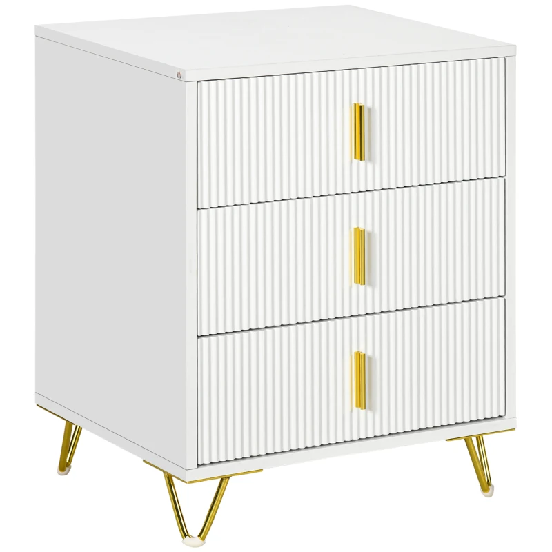 HOMCOM Drawer Chest, 3-Drawer Storage Cabinet Unit with Metal Legs for Living Room, 19.7"x15.7"x24.8", White
