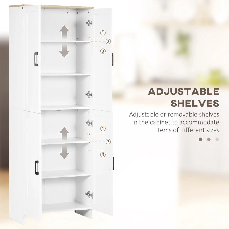 HOMCOM 67" 4-Door Kitchen Pantry Cabinet, Freestanding Storage Cabinet Cupboard with Adjustable Shelves, White