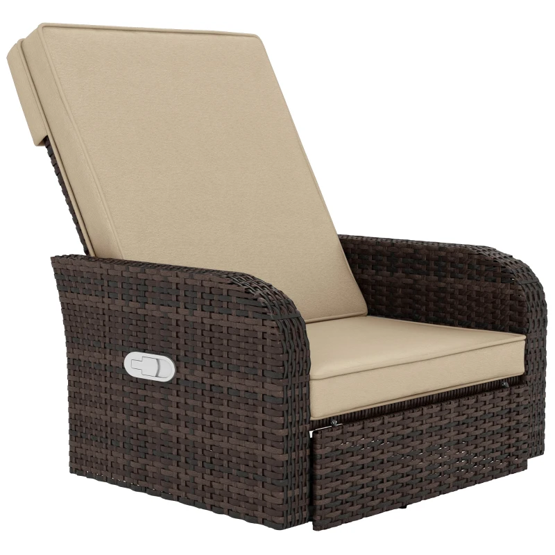 Outsunny Wicker Swivel Chair w/ Cushion, Patio Recliner Chair, Khaki