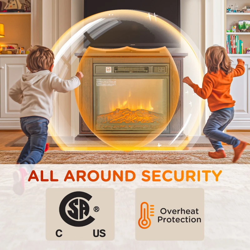 HOMCOM 26" Freestanding Electric Fireplace with Mantel, 1400W Replaceable Fireplace Insert Heater with 3D Flame Effect, Brown