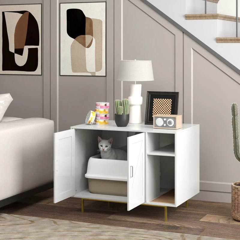 PawHut Cat Litter Box Enclosure End Side Table with Scratching Pad, Storage, for Living Room, Bedroom, 31.5" x 20" x 24"