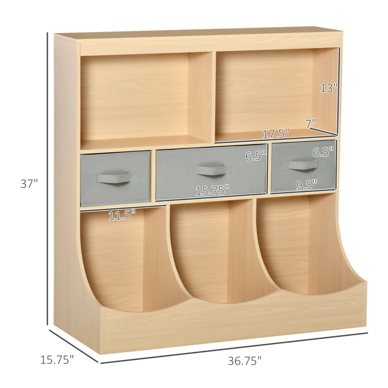 HOMCOM Kids Bookcase, Toy Storage Organizer Cabinet, Children Display Bookshelf with Drawers for Toys, Clothes, Books, Natural Wood Color