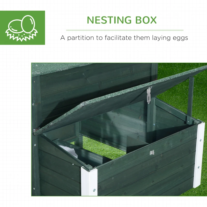 PawHut 84" Chicken Coop Wooden Hen House Rabbit Hutch Poultry Cage Pen Outdoor Backyard with Nesting Box and Run, Green